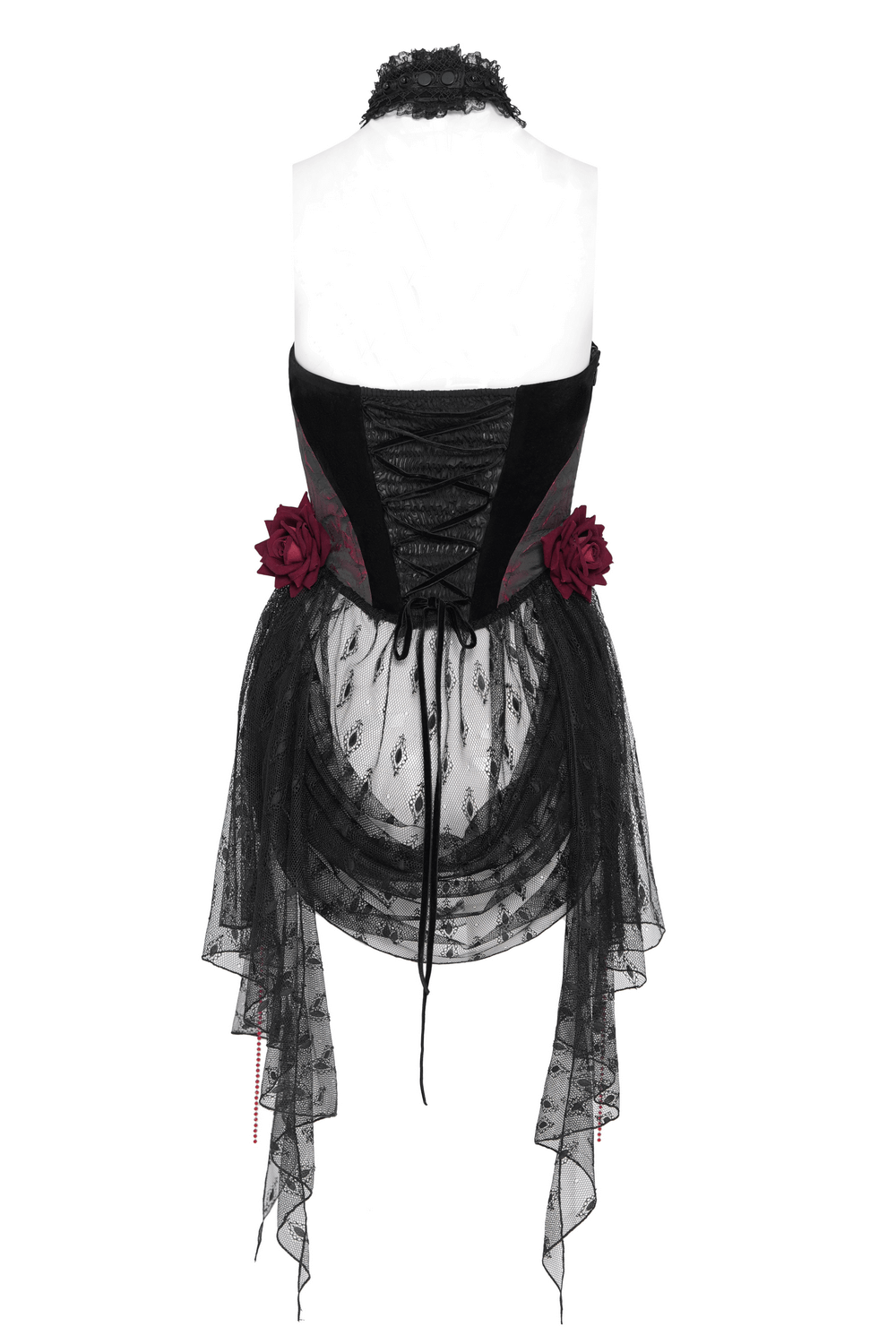 Gothic Lace Halter Top with Roses and Chains for Women