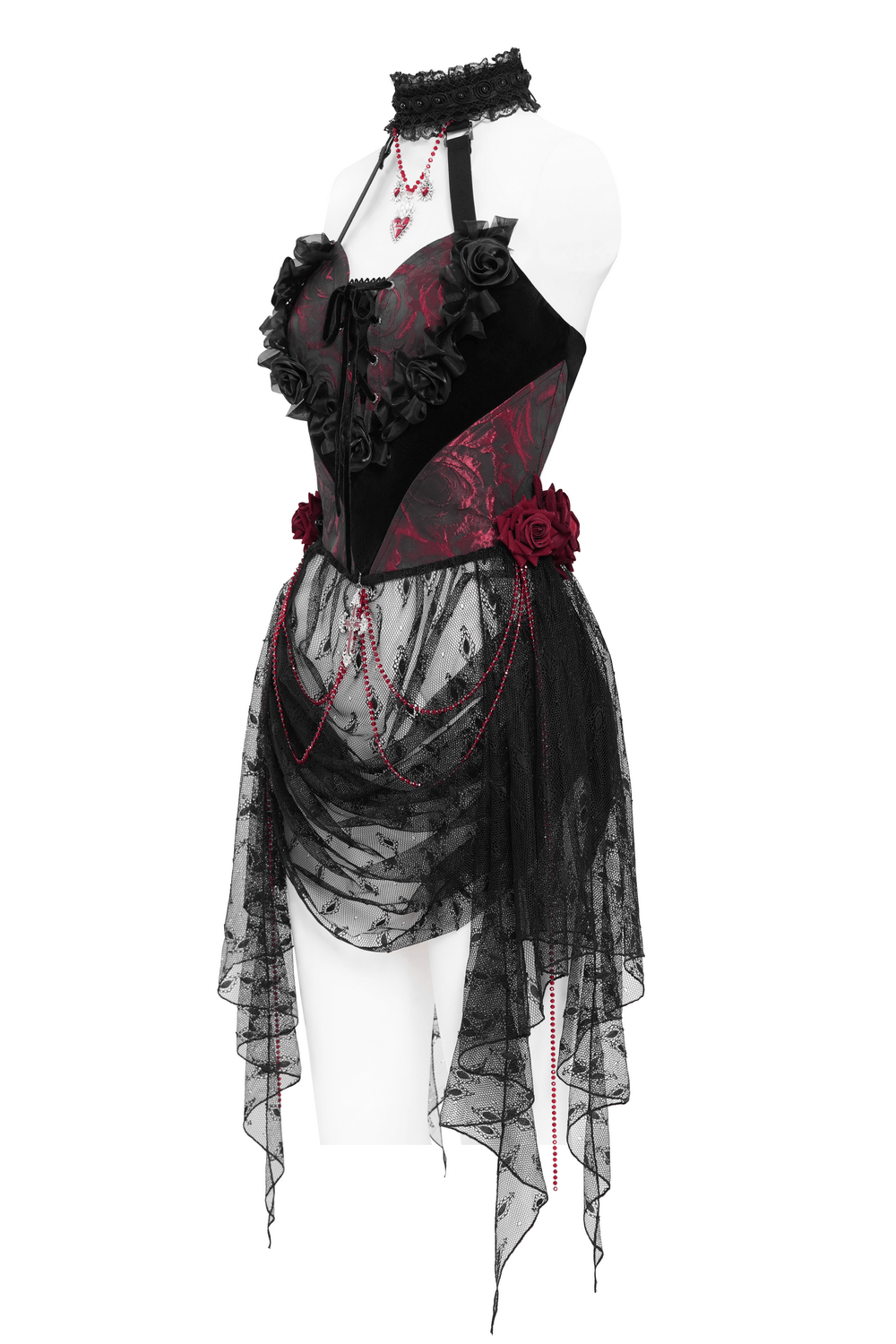 Gothic Lace Halter Top with Roses and Chains for Women