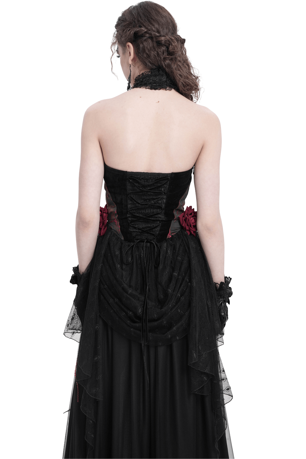 Gothic Lace Halter Top with Roses and Chains for Women