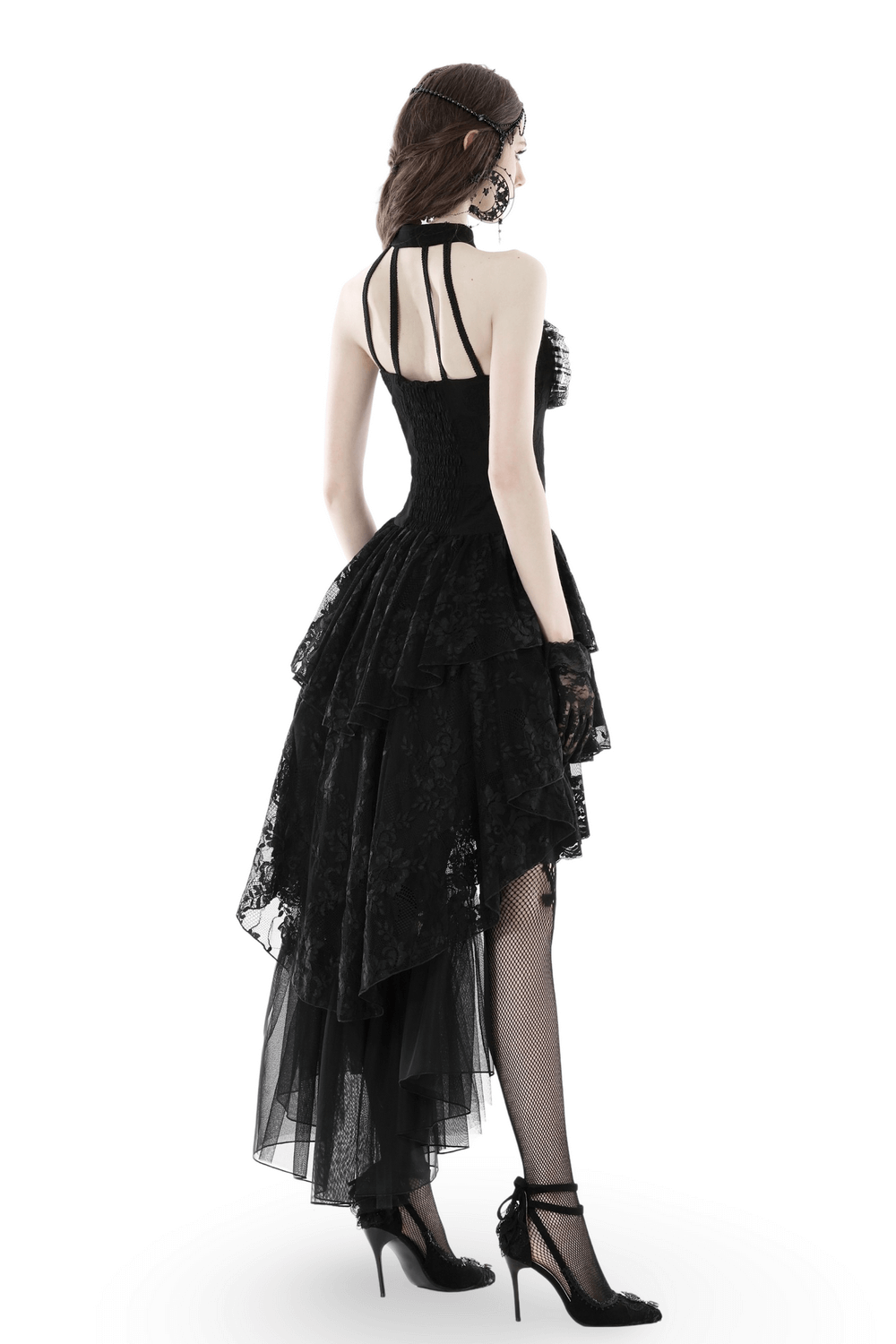 Gothic Lace High-Low Halter Dress with Tiere Skirt