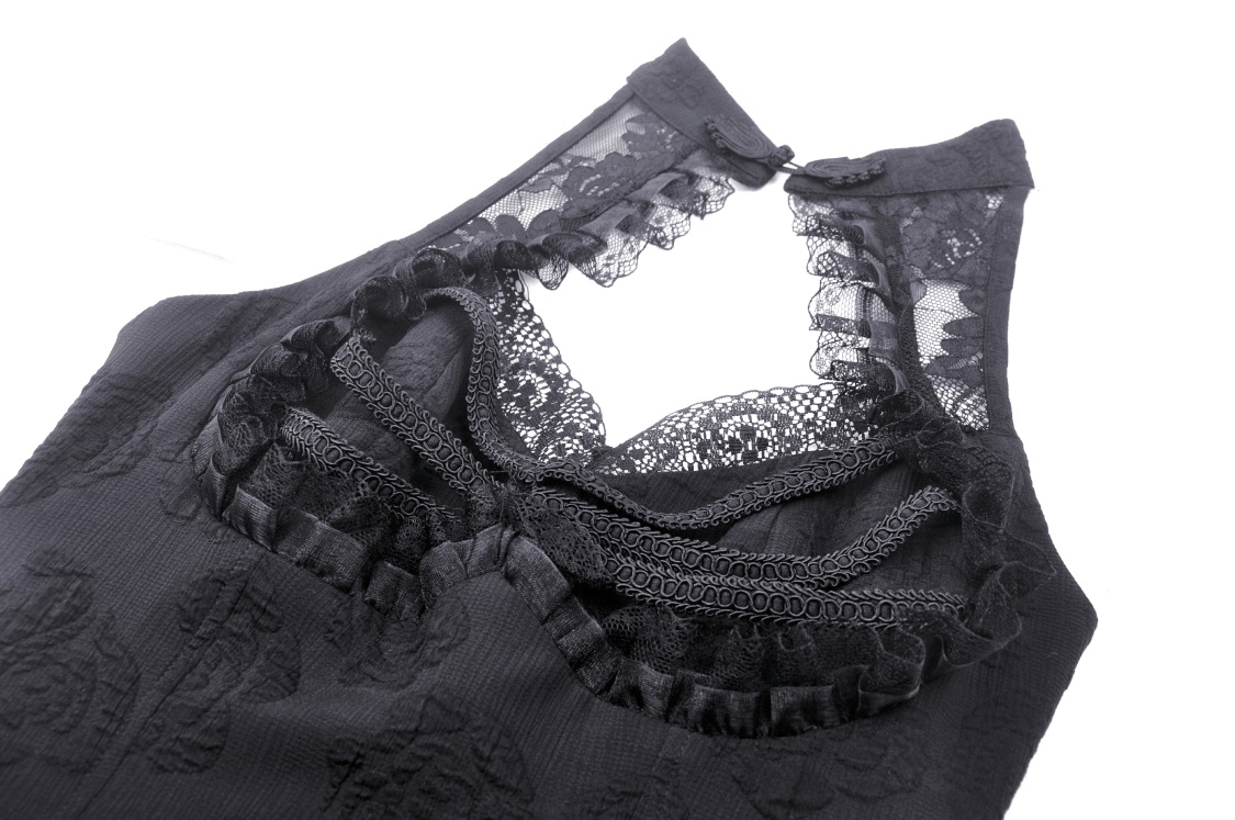 Gothic Lace High-Low Halter Dress with Tiere Skirt