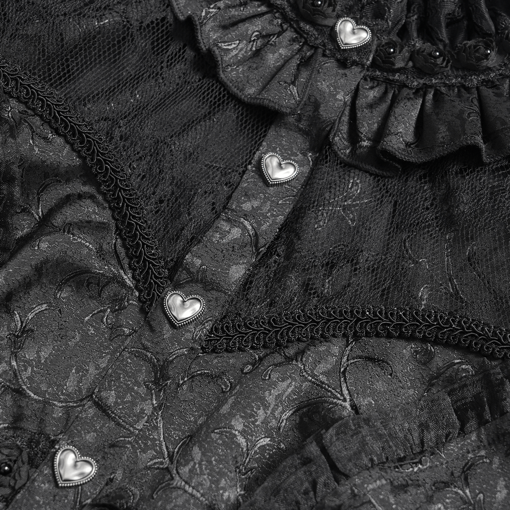 Gothic Lace High Neck Blouse with Heart Buttons