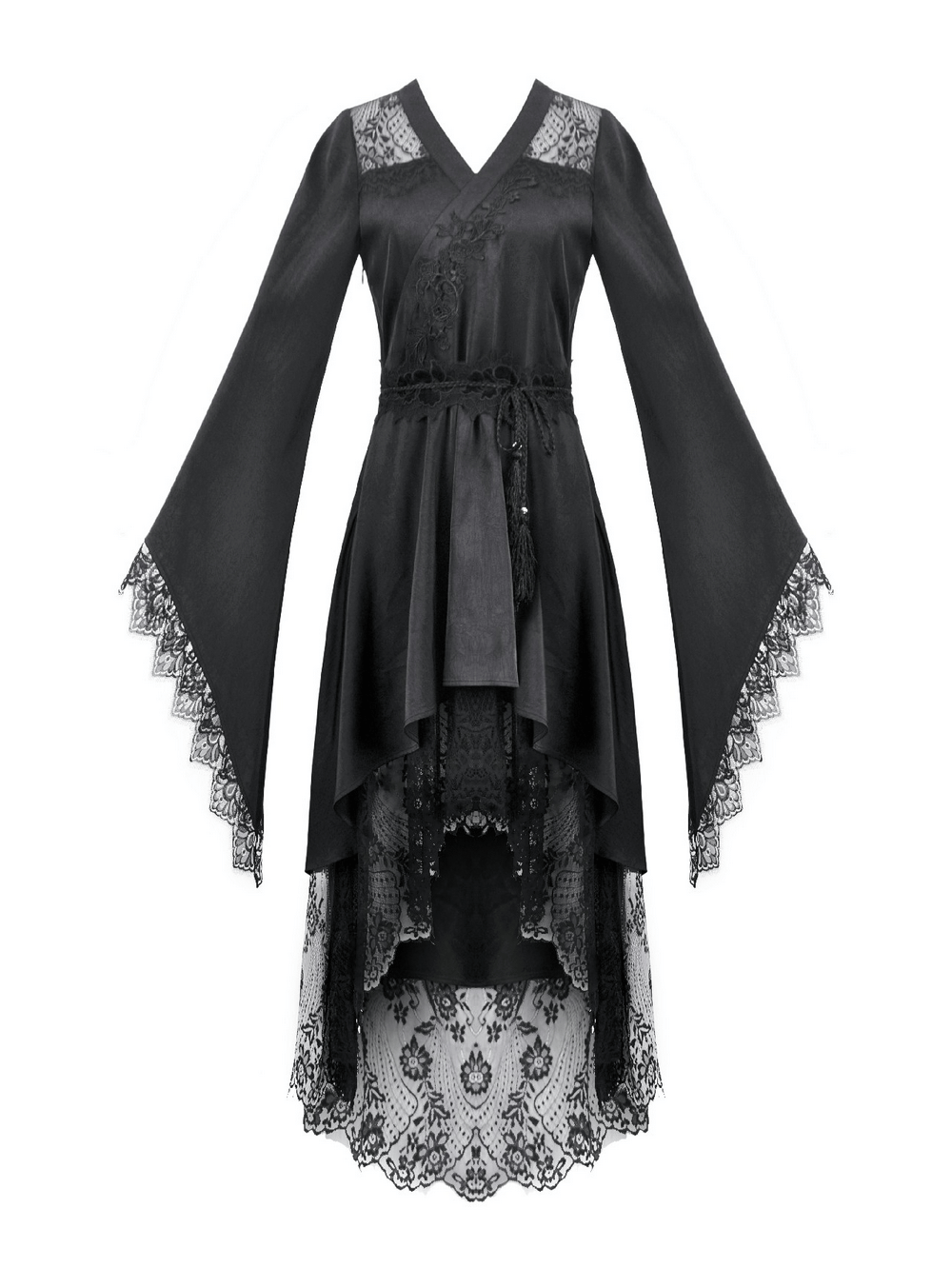 Gothic Lace Kimono Sleeved High Low Midi Dress