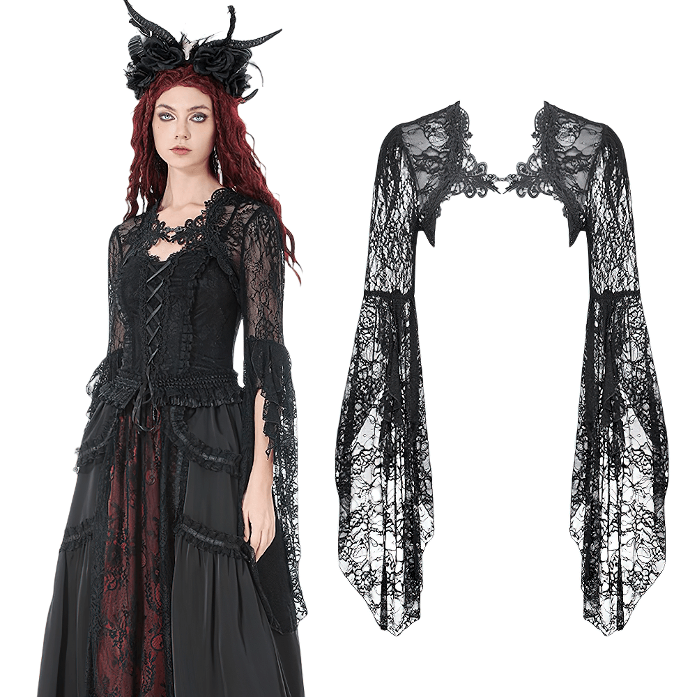 Gothic Lace Shrug Bolero with Dramatic Bell Sleeves