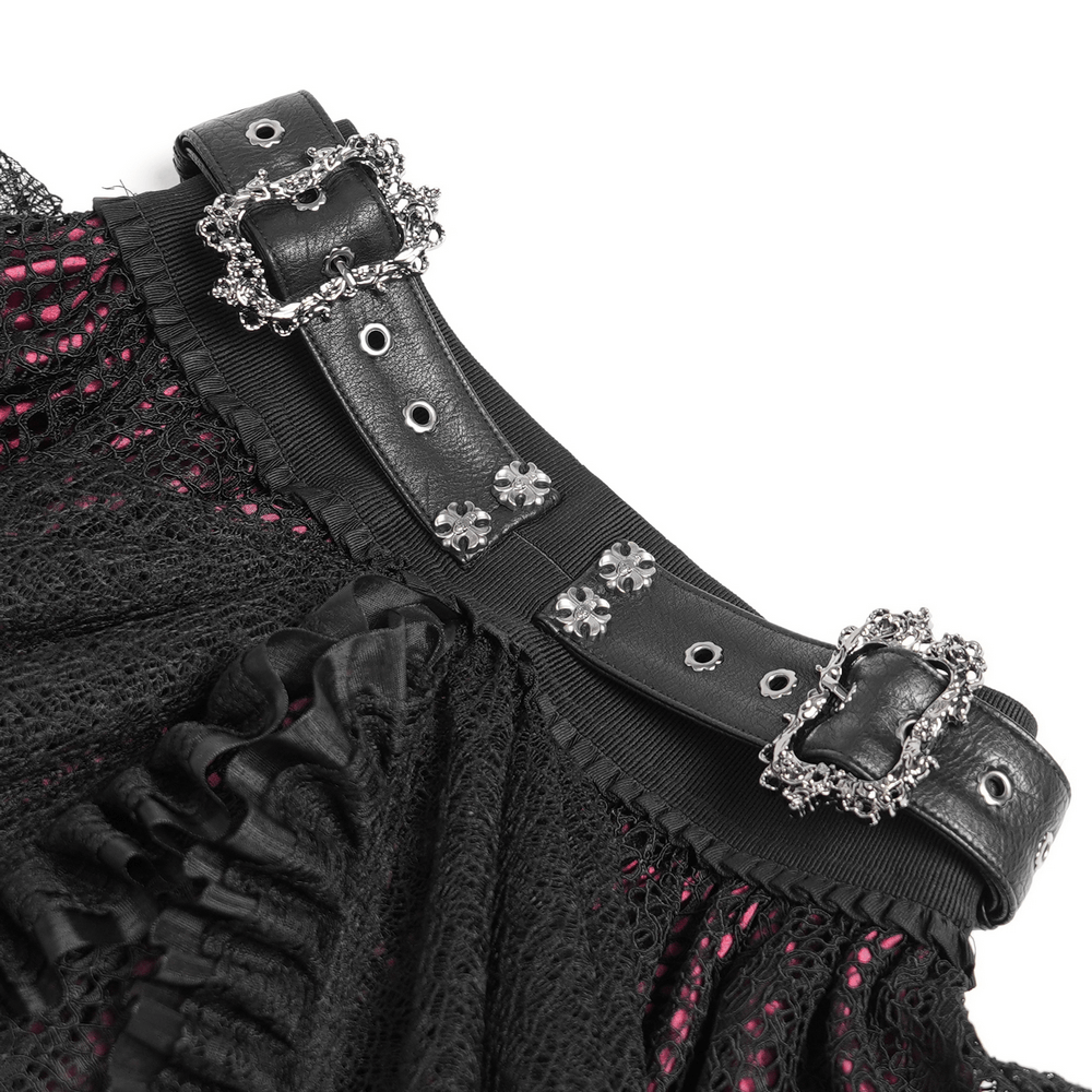 Gothic Lace Skirt with Black Ruffles and Layered Design