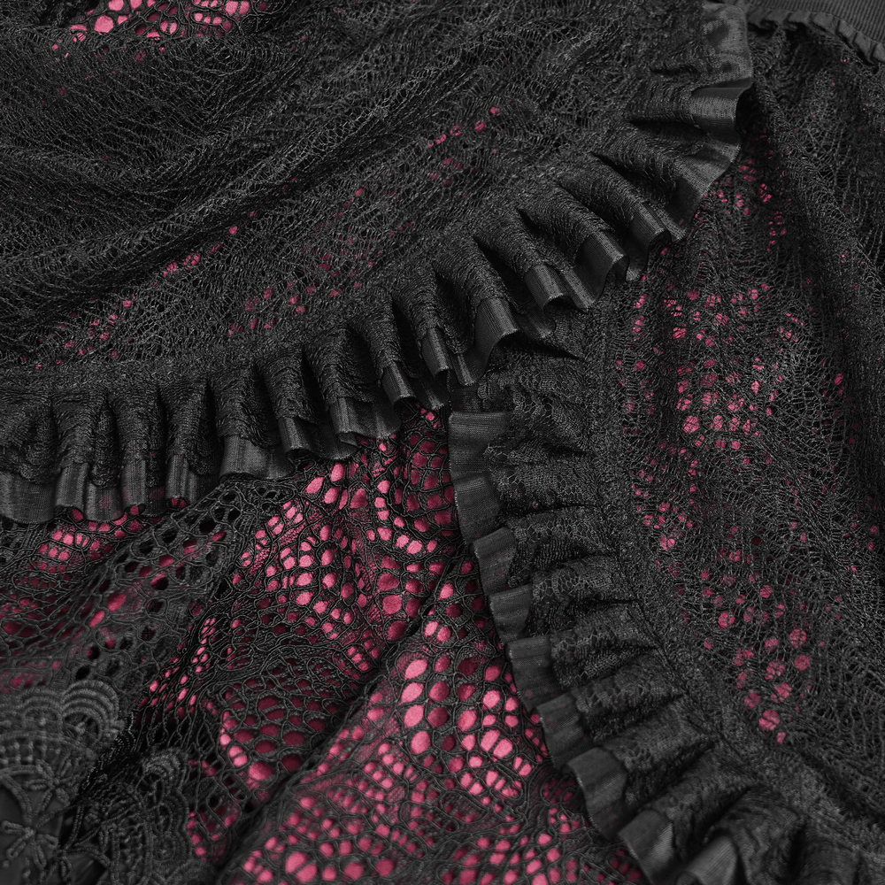 Gothic Lace Skirt with Black Ruffles and Layered Design