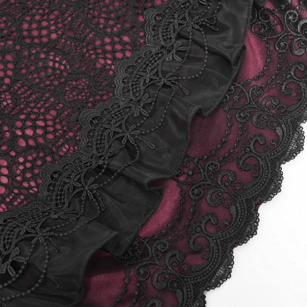 Gothic Lace Skirt with Black Ruffles and Layered Design