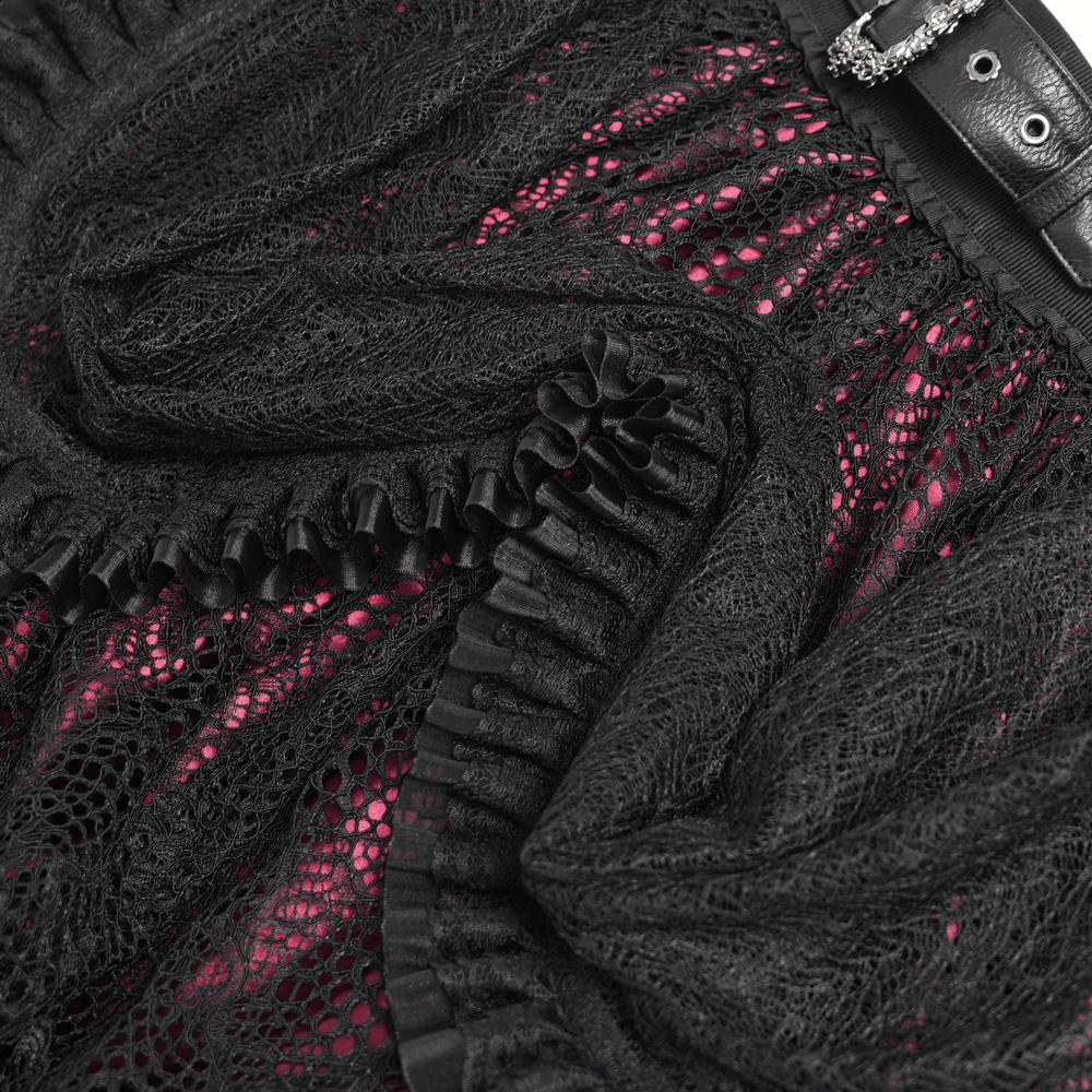 Gothic Lace Skirt with Black Ruffles and Layered Design