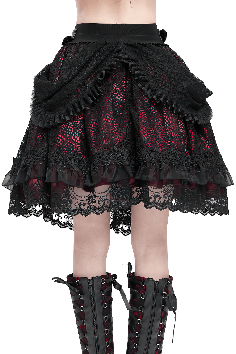 Gothic Lace Skirt with Black Ruffles and Layered Design