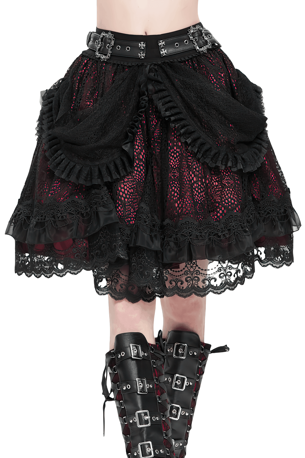 Gothic Lace Skirt with Black Ruffles and Layered Design
