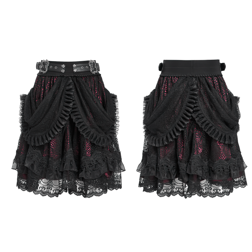 Gothic Lace Skirt with Black Ruffles and Layered Design