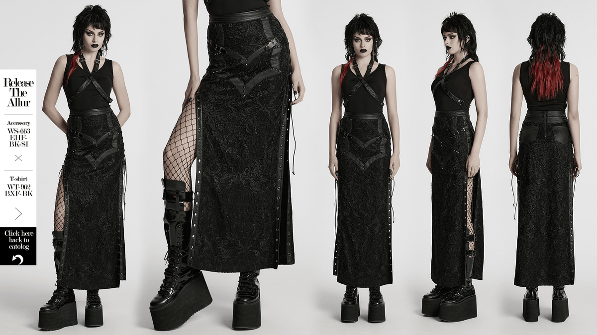 Gothic Lace Skirt with Buckle Detail and Side Slits