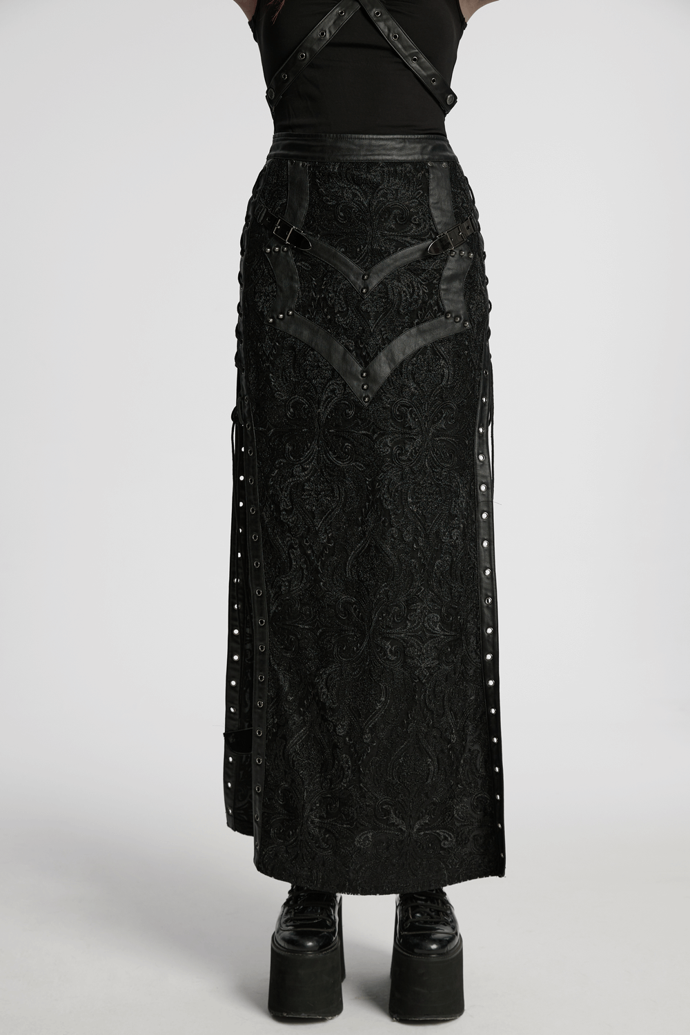 Gothic Lace Skirt with Buckle Detail and Side Slits
