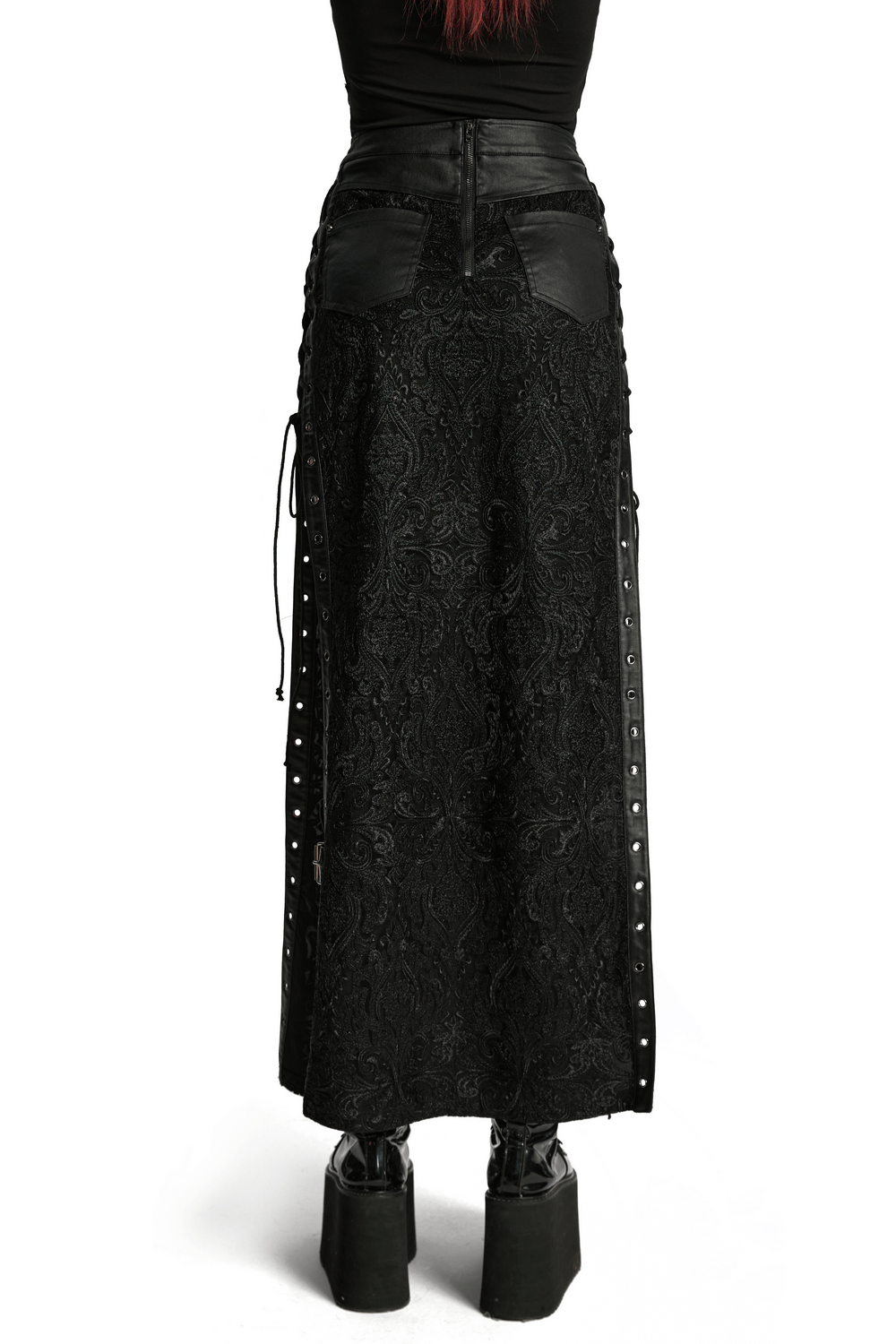 Gothic Lace Skirt with Buckle Detail and Side Slits