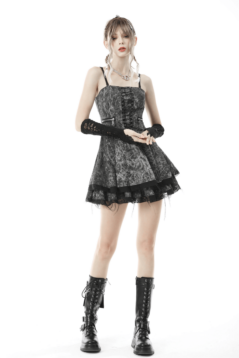 Gothic Lace Spiderweb Fingerless Gloves for Women