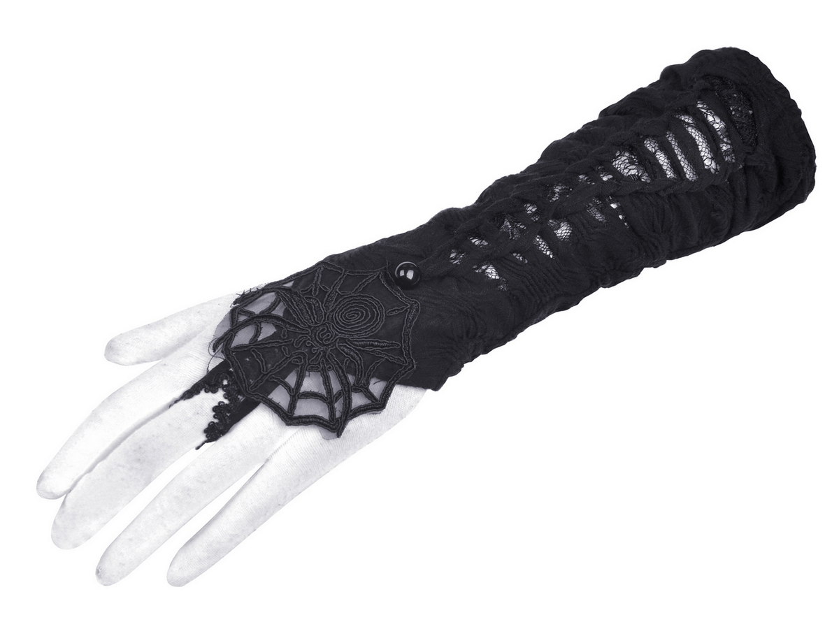 Gothic Lace Spiderweb Fingerless Gloves for Women