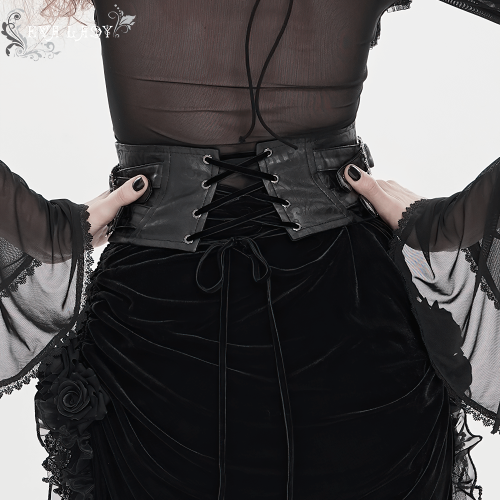 Gothic Lace-Up Black Corset Waist Belt with Cross Details