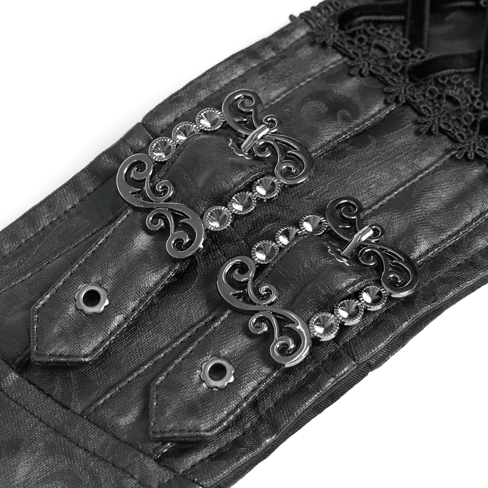Gothic Lace-Up Black Corset Waist Belt with Cross Details