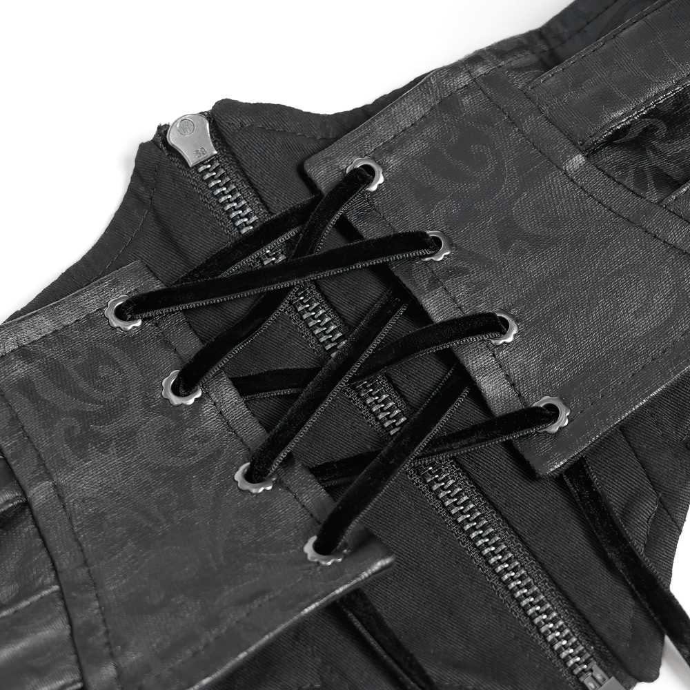 Gothic Lace-Up Black Corset Waist Belt with Cross Details