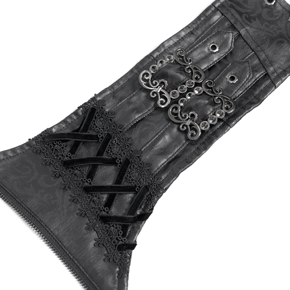 Gothic Lace-Up Black Corset Waist Belt with Cross Details