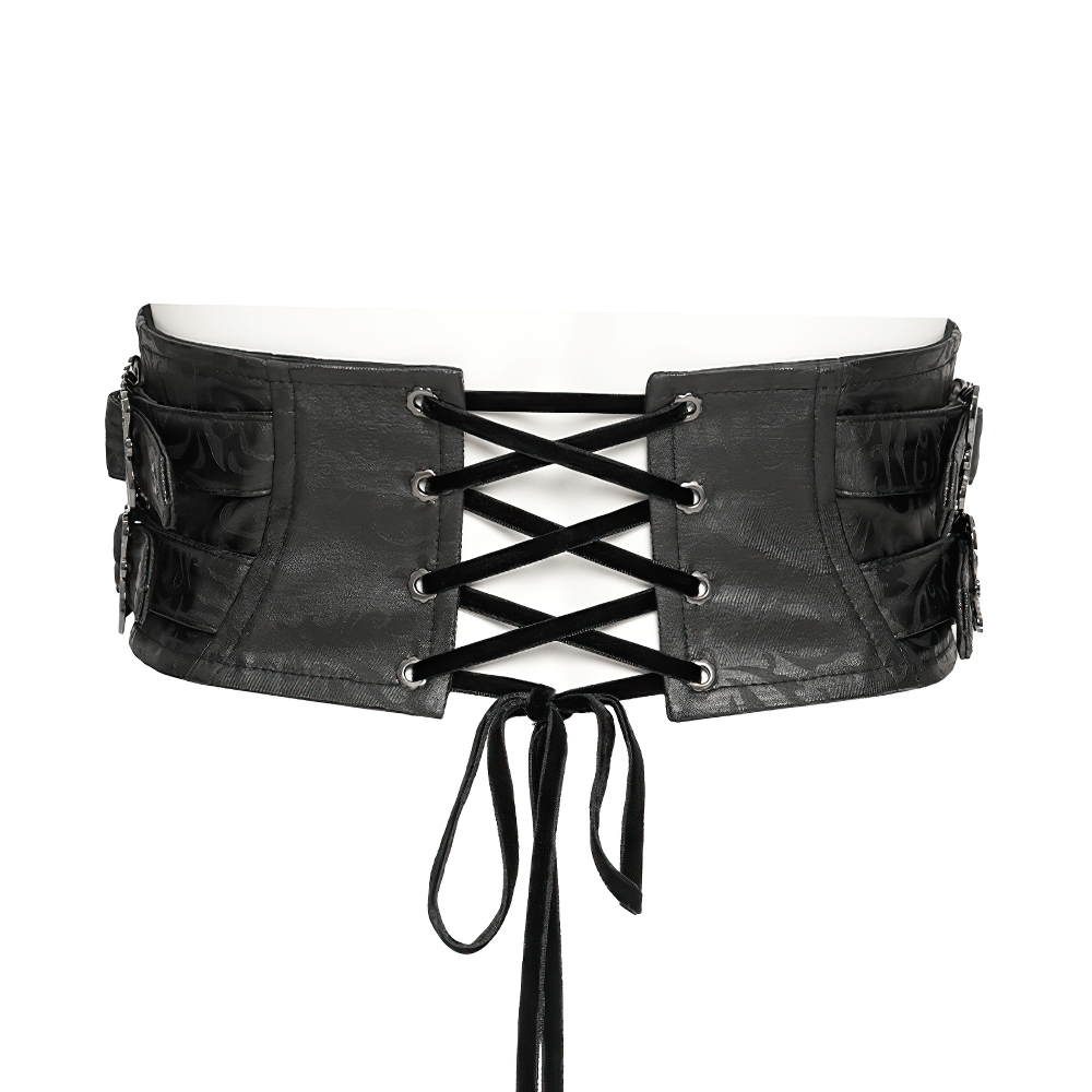 Gothic Lace-Up Black Corset Waist Belt with Cross Details