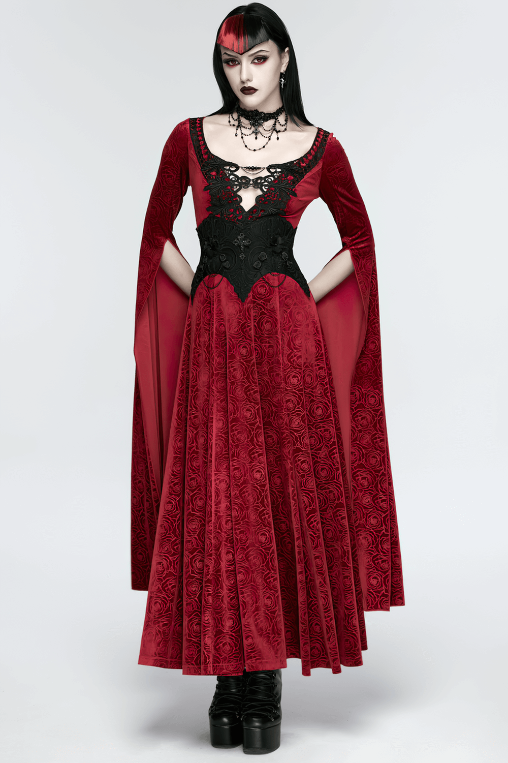 Gothic Lace-Up Corset Belt with Embroidery and Cross Details