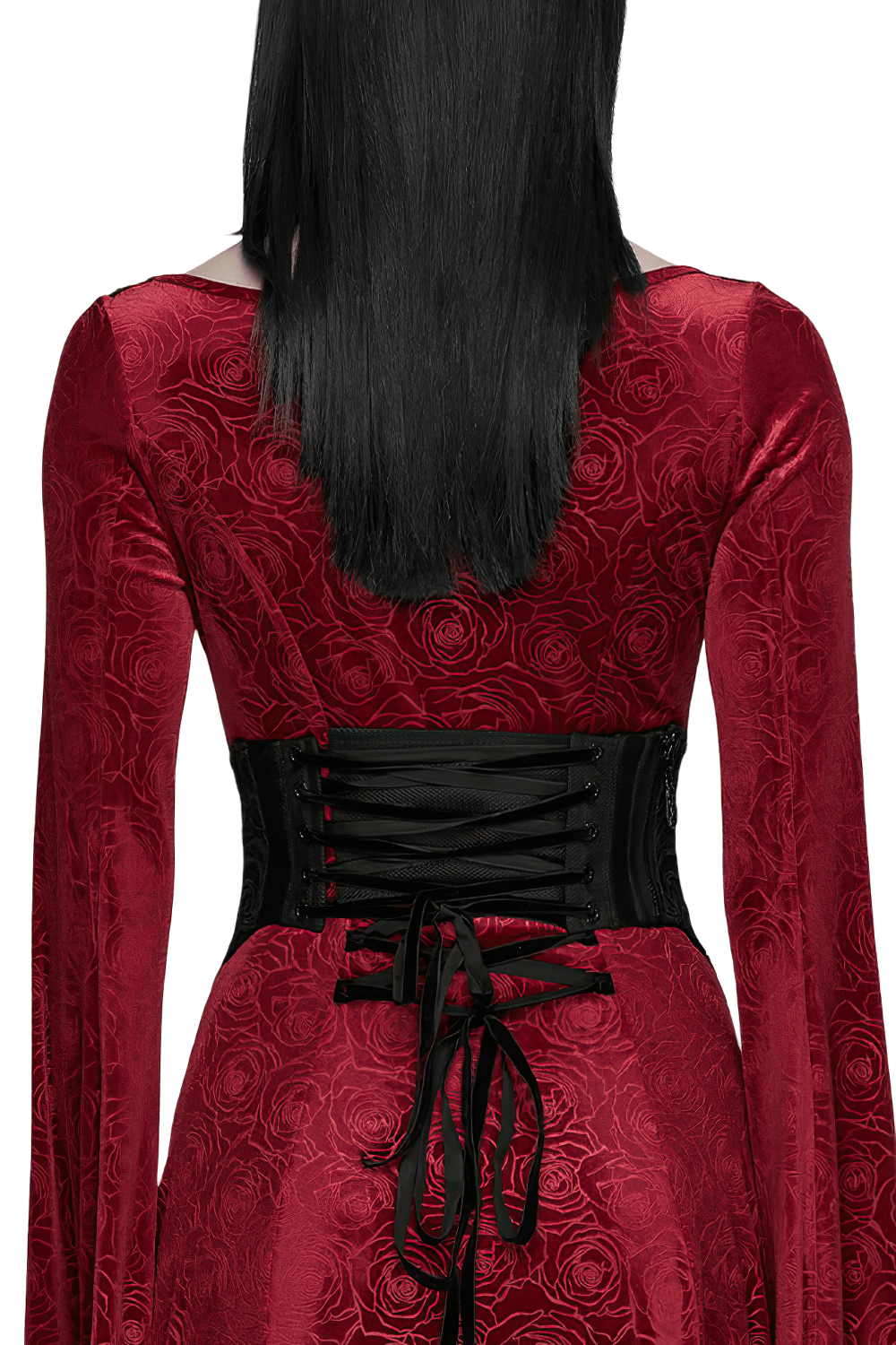 Gothic Lace-Up Corset Belt with Embroidery and Cross Details