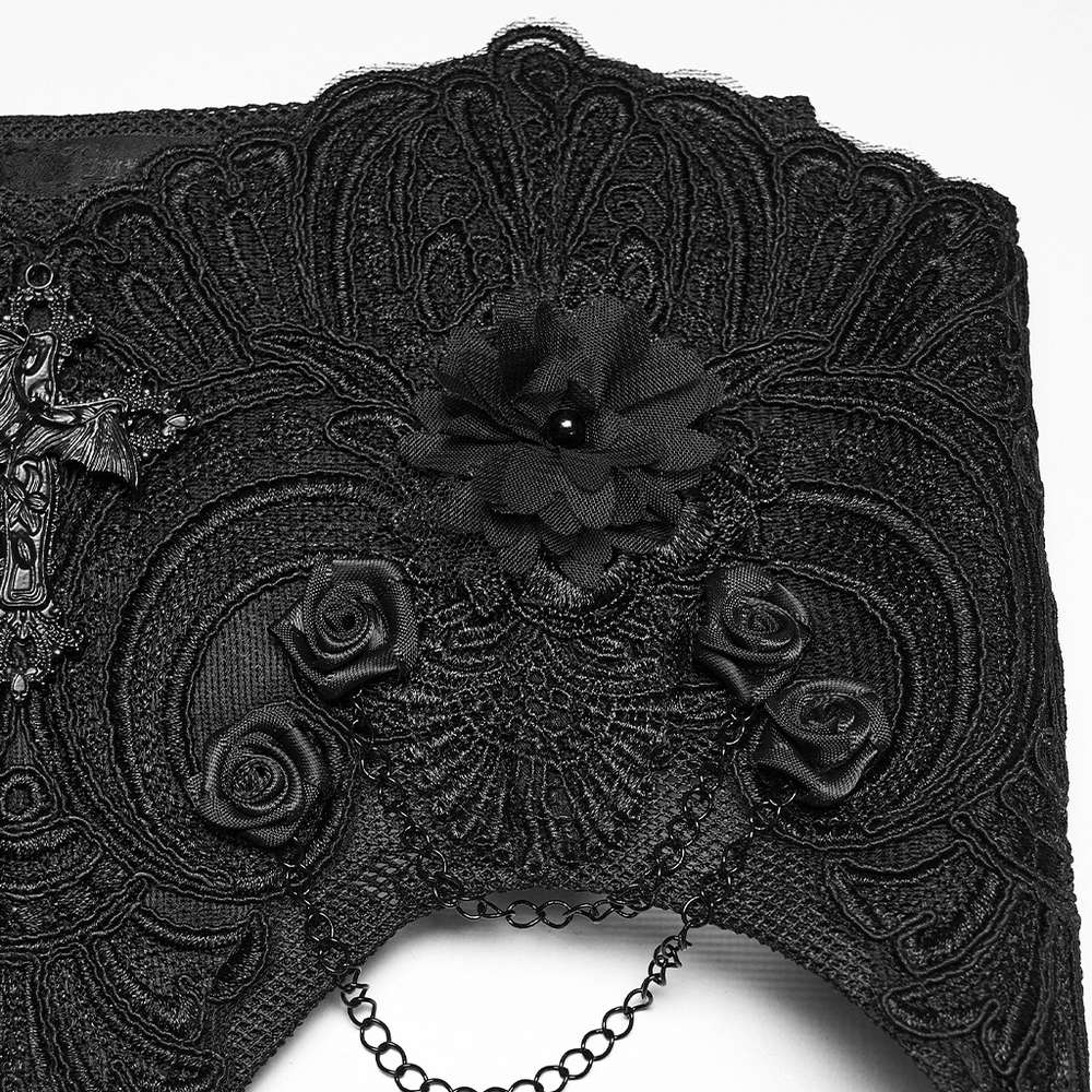 Gothic Lace-Up Corset Belt with Embroidery and Cross Details