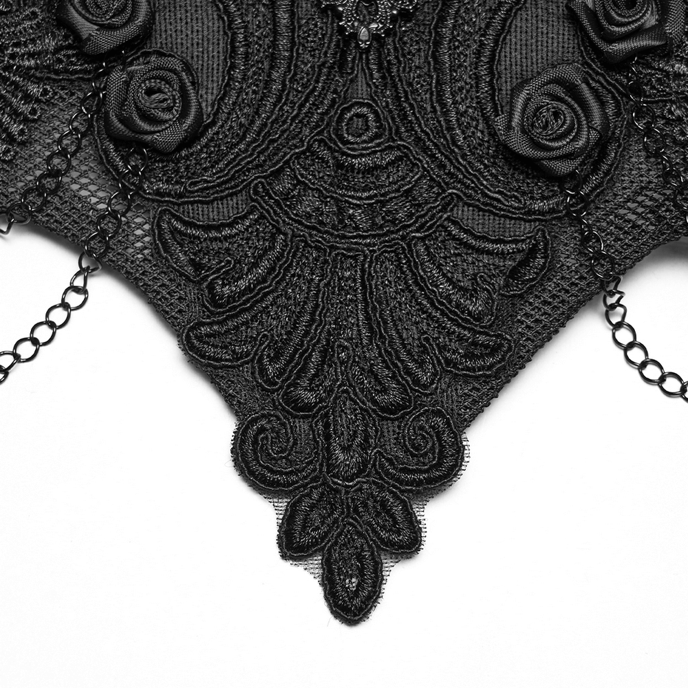 Gothic Lace-Up Corset Belt with Embroidery and Cross Details