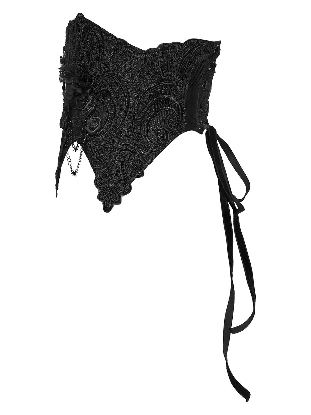 Gothic Lace-Up Corset Belt with Embroidery and Cross Details