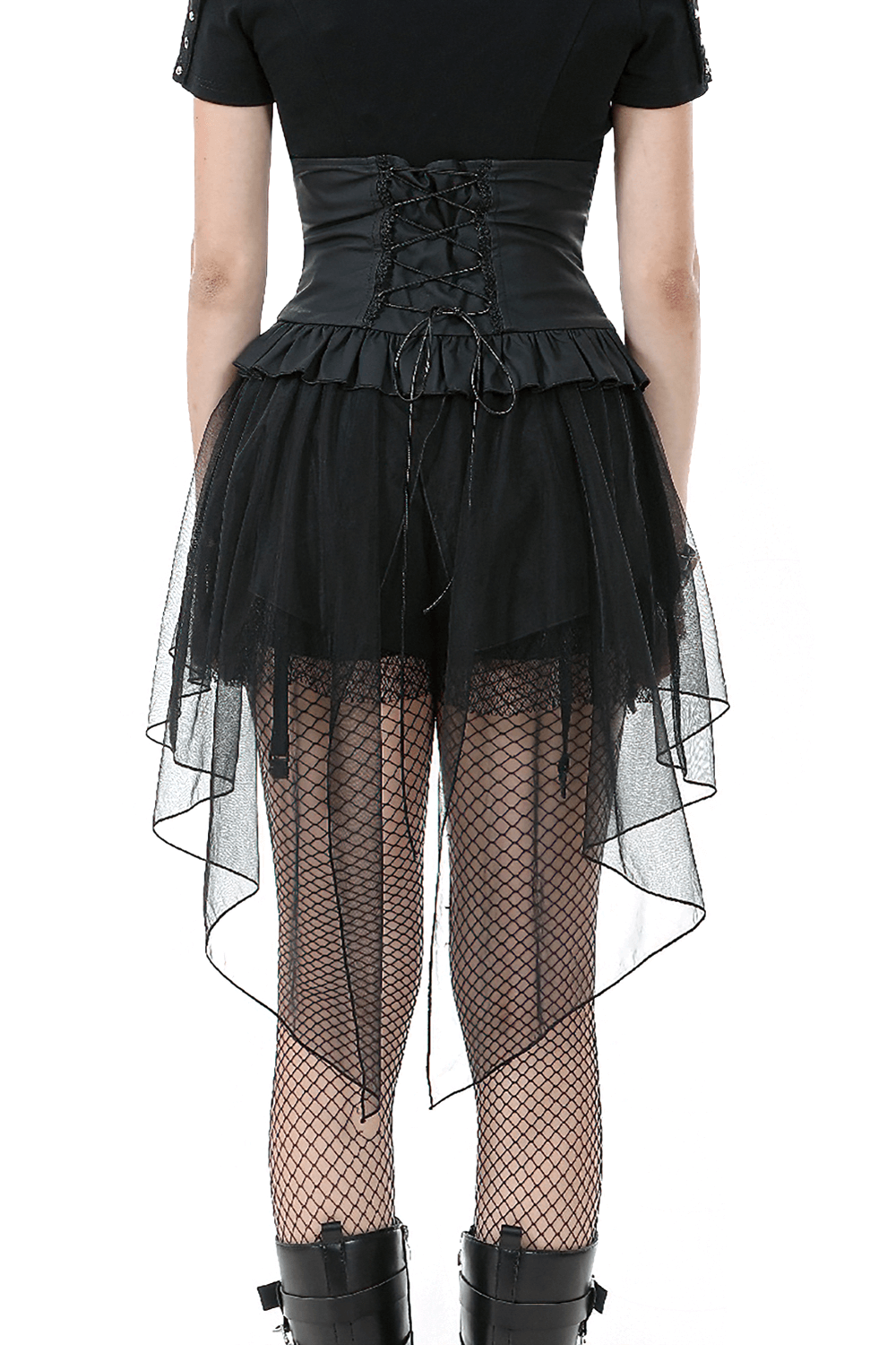 Gothic Lace-Up Corset Belt with Layered Tulle Skirt