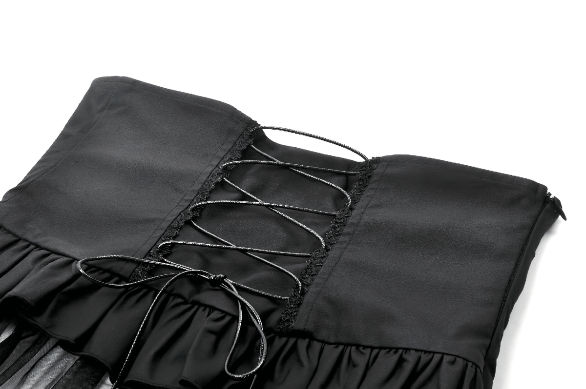 Gothic Lace-Up Corset Belt with Layered Tulle Skirt