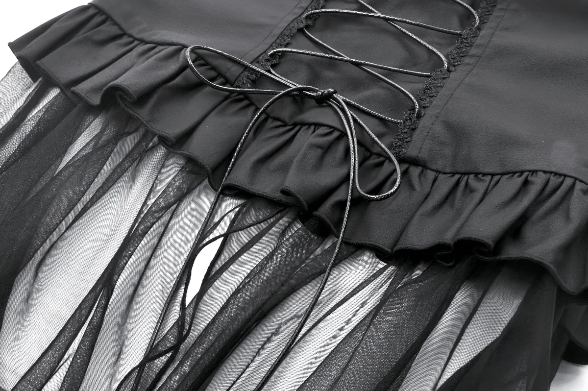 Gothic Lace-Up Corset Belt with Layered Tulle Skirt