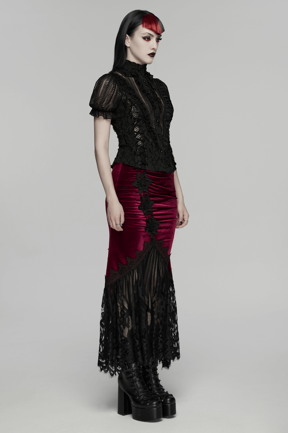 Gothic Lace-Up Decadent Shirt with Bubble Sleeves