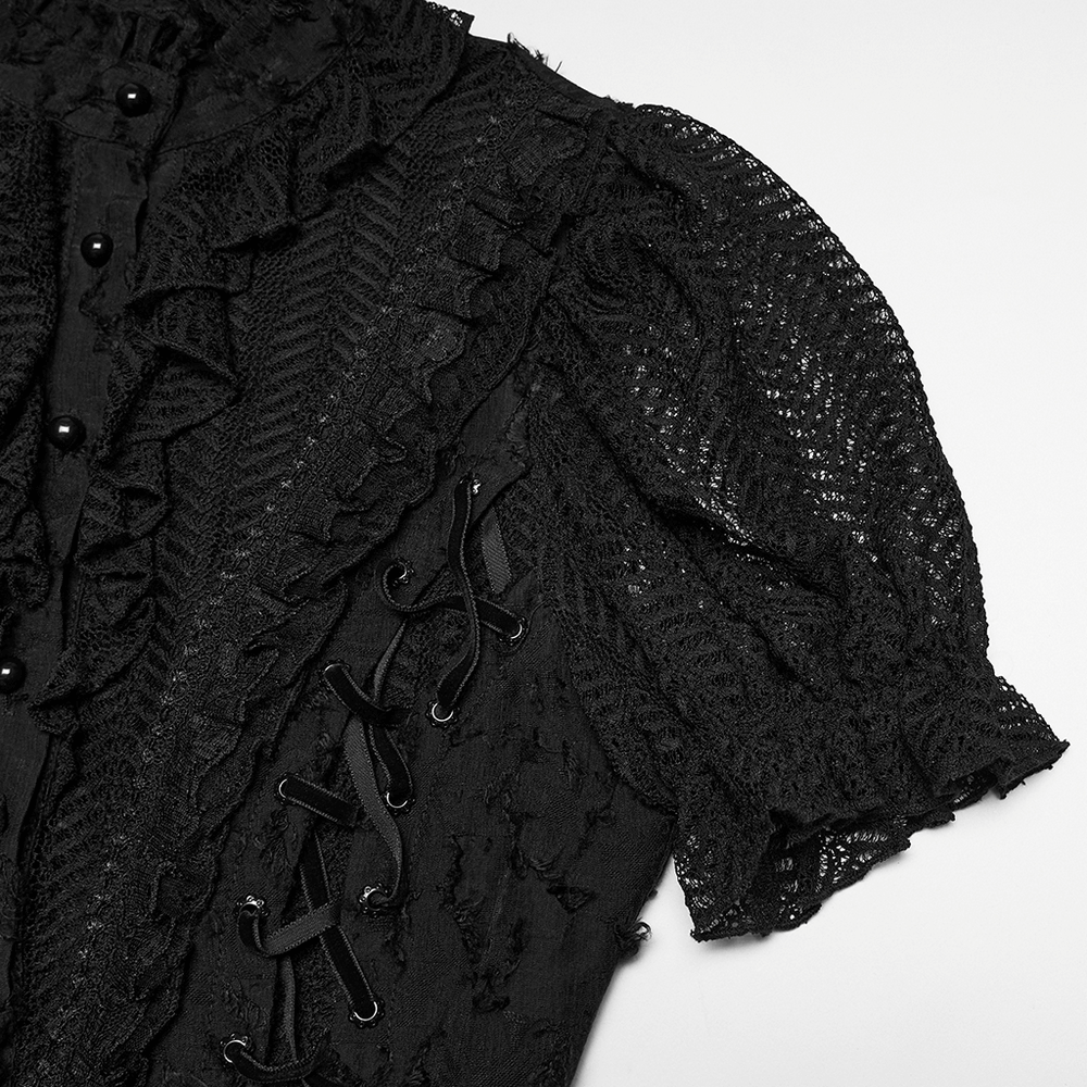 Gothic Lace-Up Decadent Shirt with Bubble Sleeves