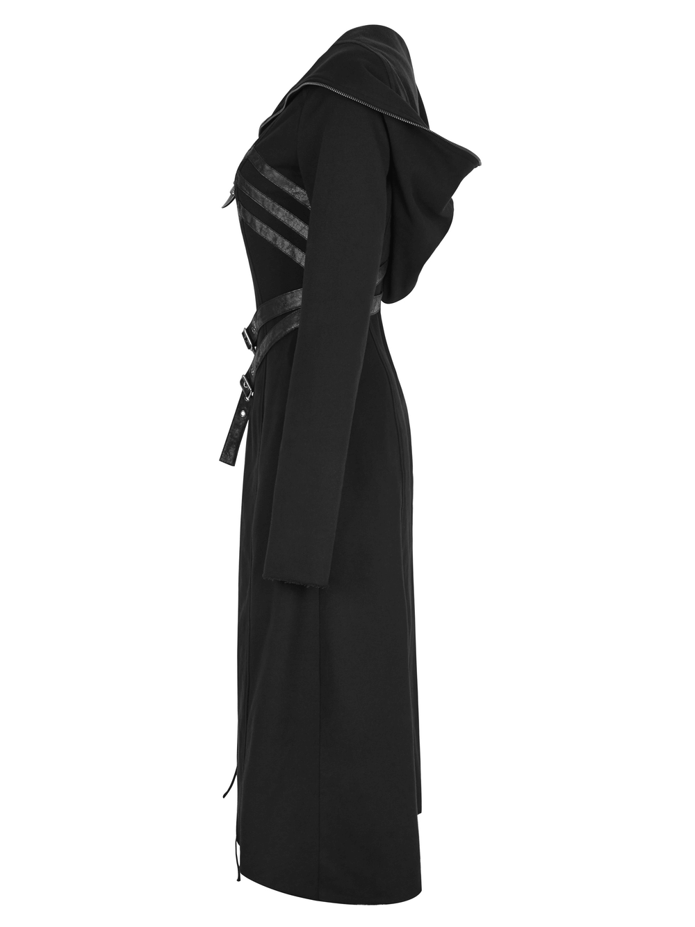 Gothic Lace-Up Long Coat with Hood and Buckles