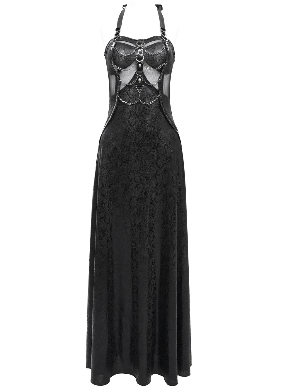 Gothic Lace-Up Maxi Dress with Chain and Corset Details
