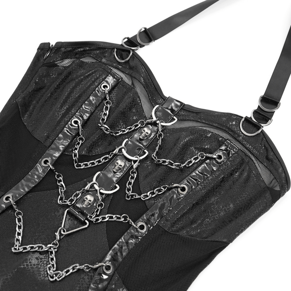 Gothic Lace-Up Maxi Dress with Chain and Corset Details