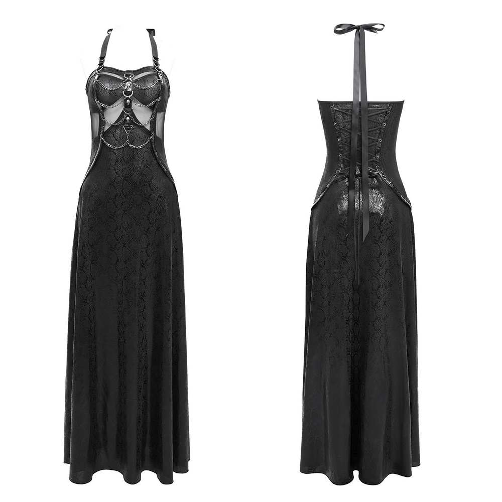 Gothic Lace-Up Maxi Dress with Chain and Corset Details