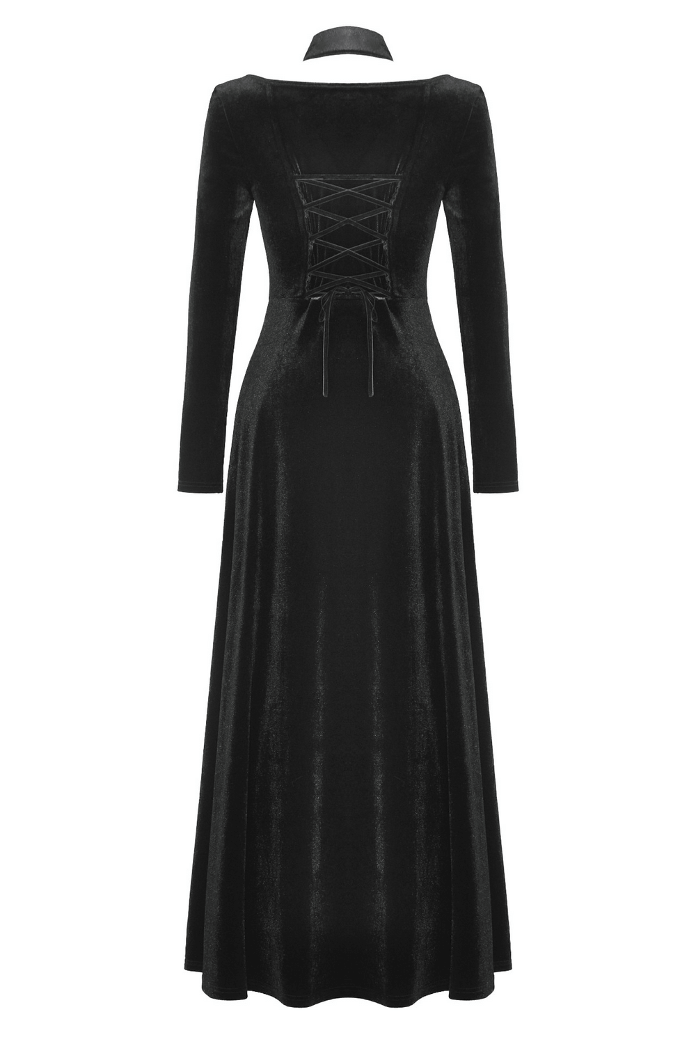 Gothic Lace-Up Velvet Dress with Ruffled Details and Slit