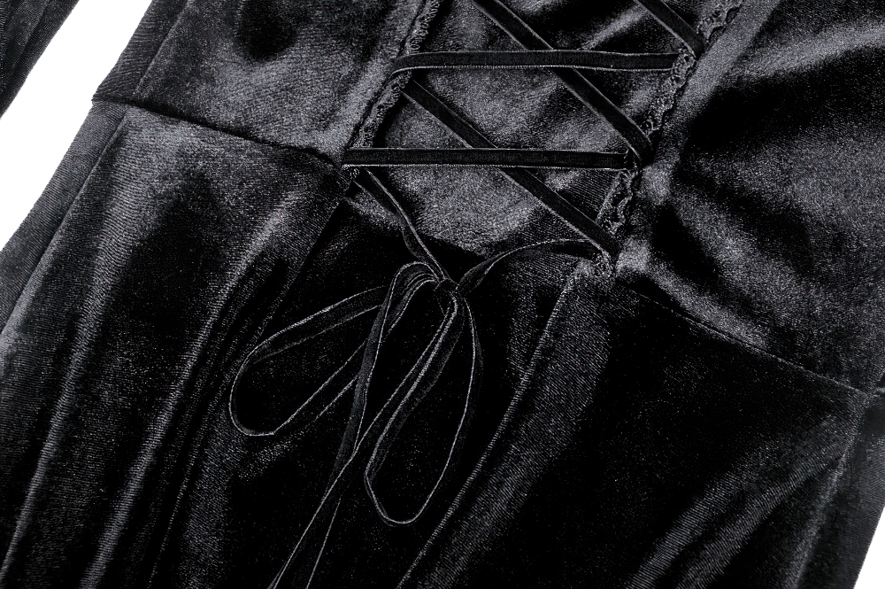 Gothic Lace-Up Velvet Dress with Ruffled Details and Slit