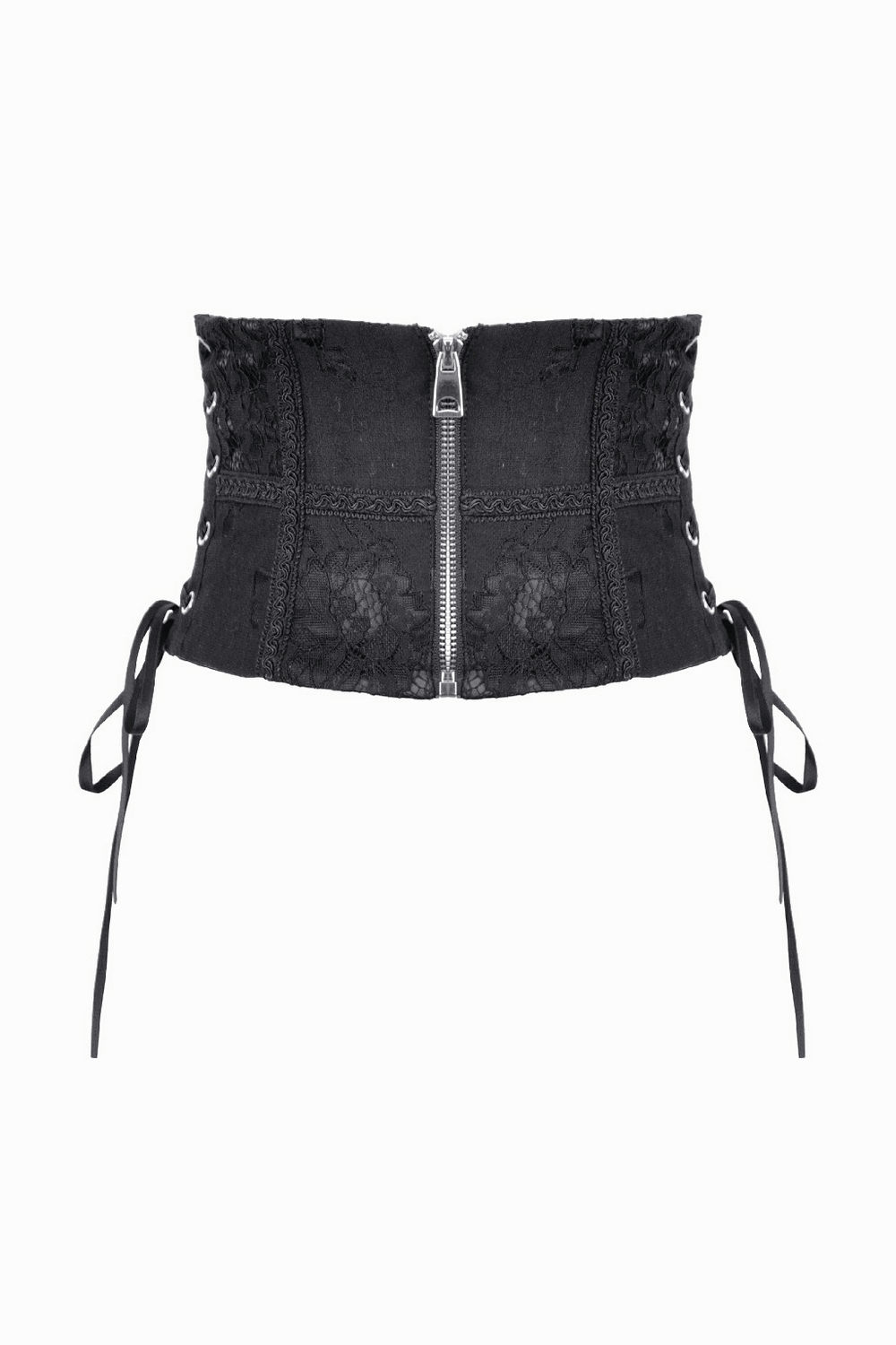 Gothic Lace-Up Waist Corset with Zipper and Satin Ribbons