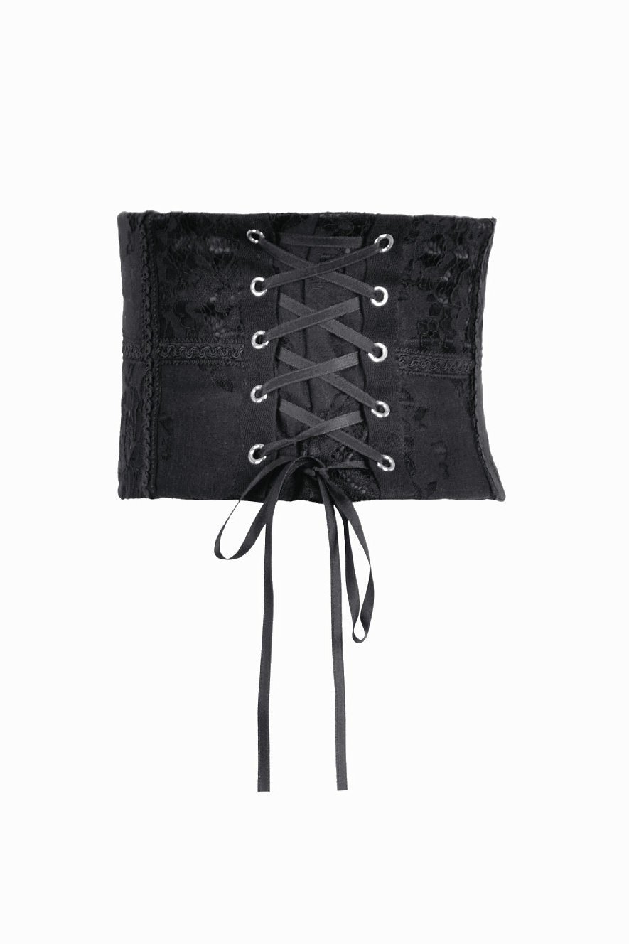 Gothic Lace-Up Waist Corset with Zipper and Satin Ribbons