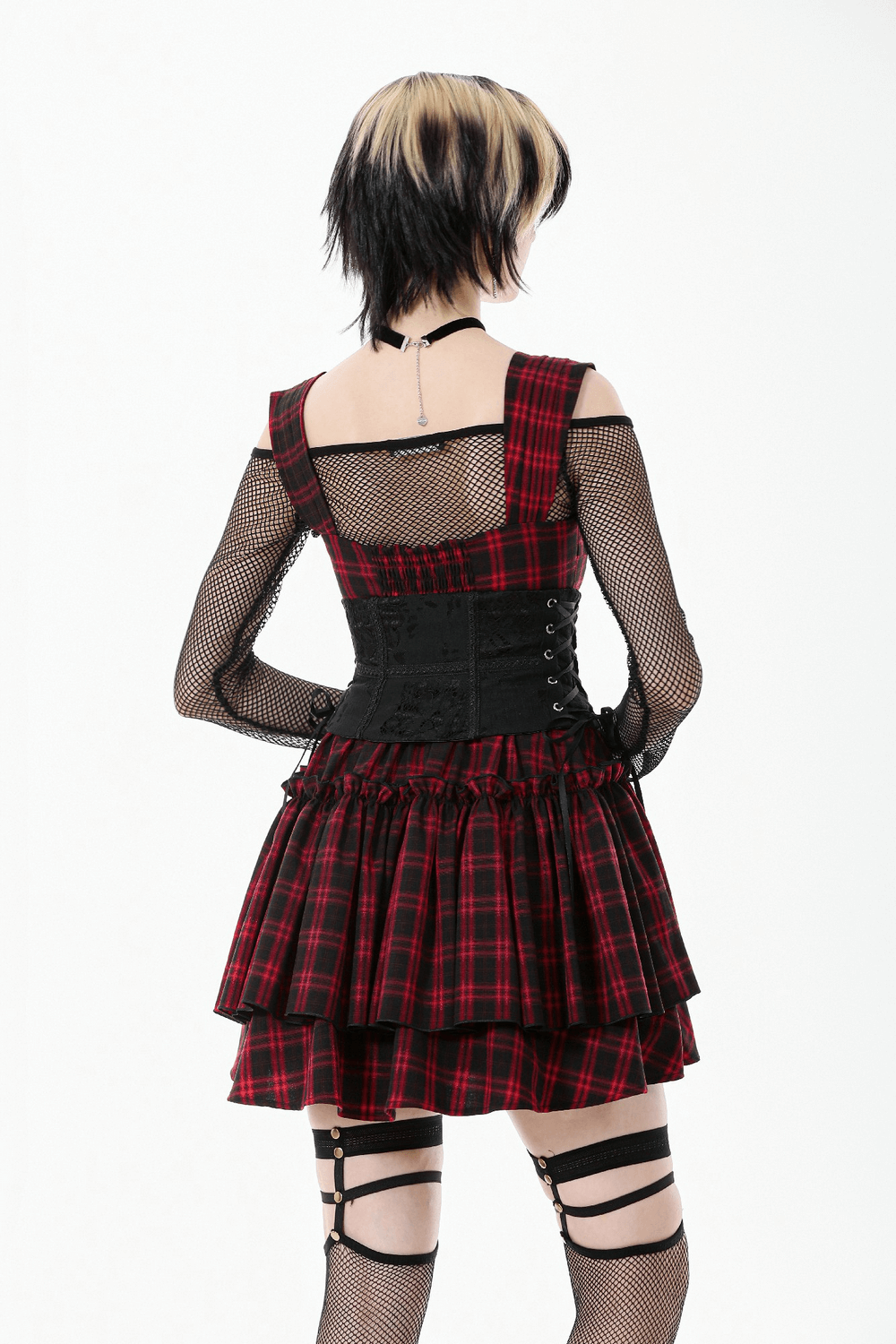 Gothic Lace-Up Waist Corset with Zipper and Satin Ribbons