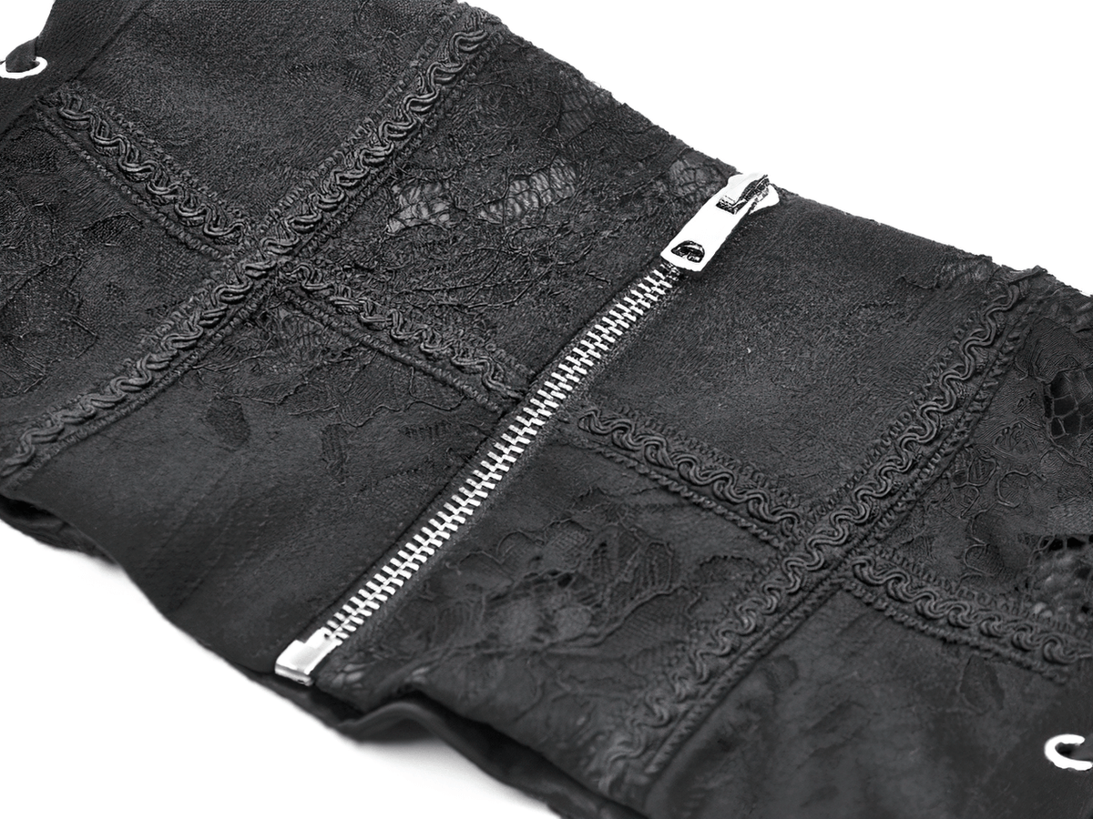 Gothic Lace-Up Waist Corset with Zipper and Satin Ribbons