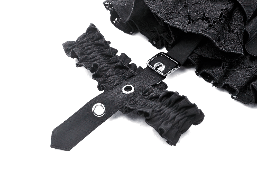 US SALE of Gothic Layered Ruffle Mini Skirt with Belt and Lace Details