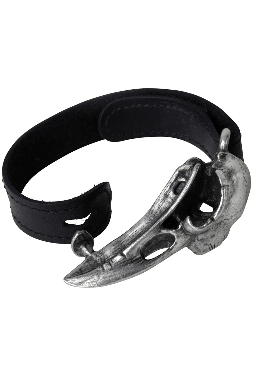 Gothic Leather Bracelet with Pewter Raven Skull