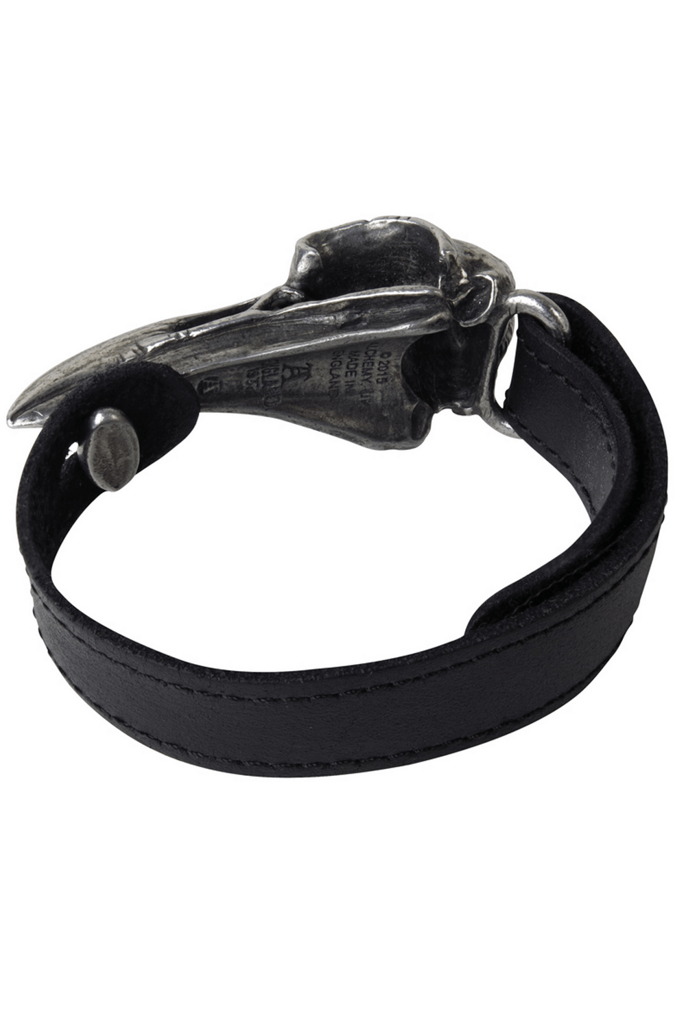 Gothic Leather Bracelet with Pewter Raven Skull