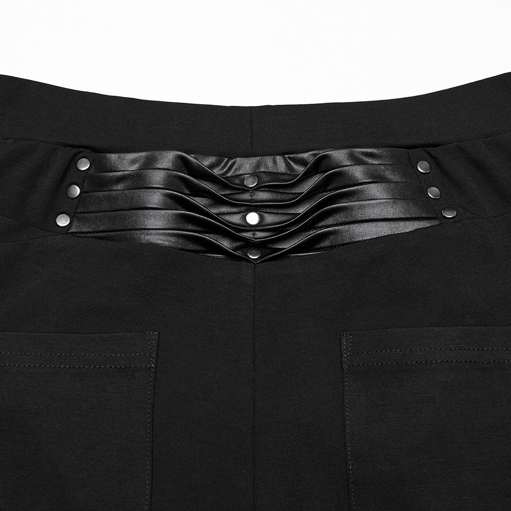 Gothic Leggings with 3D Pleats and Faux Leather Straps