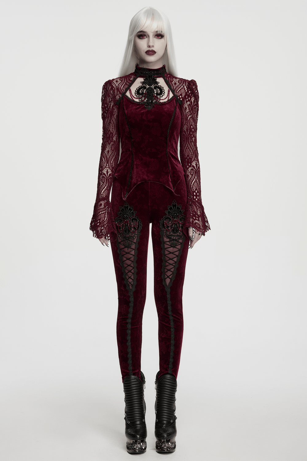 Gothic Leggings with Black Lace and Crystal Pendant